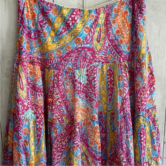 Lauren Ralph Lauren Red/Blue/Mulit-color Paisley Tiered Cotton Maxi Skirt. MED. - Picture 5 of 11